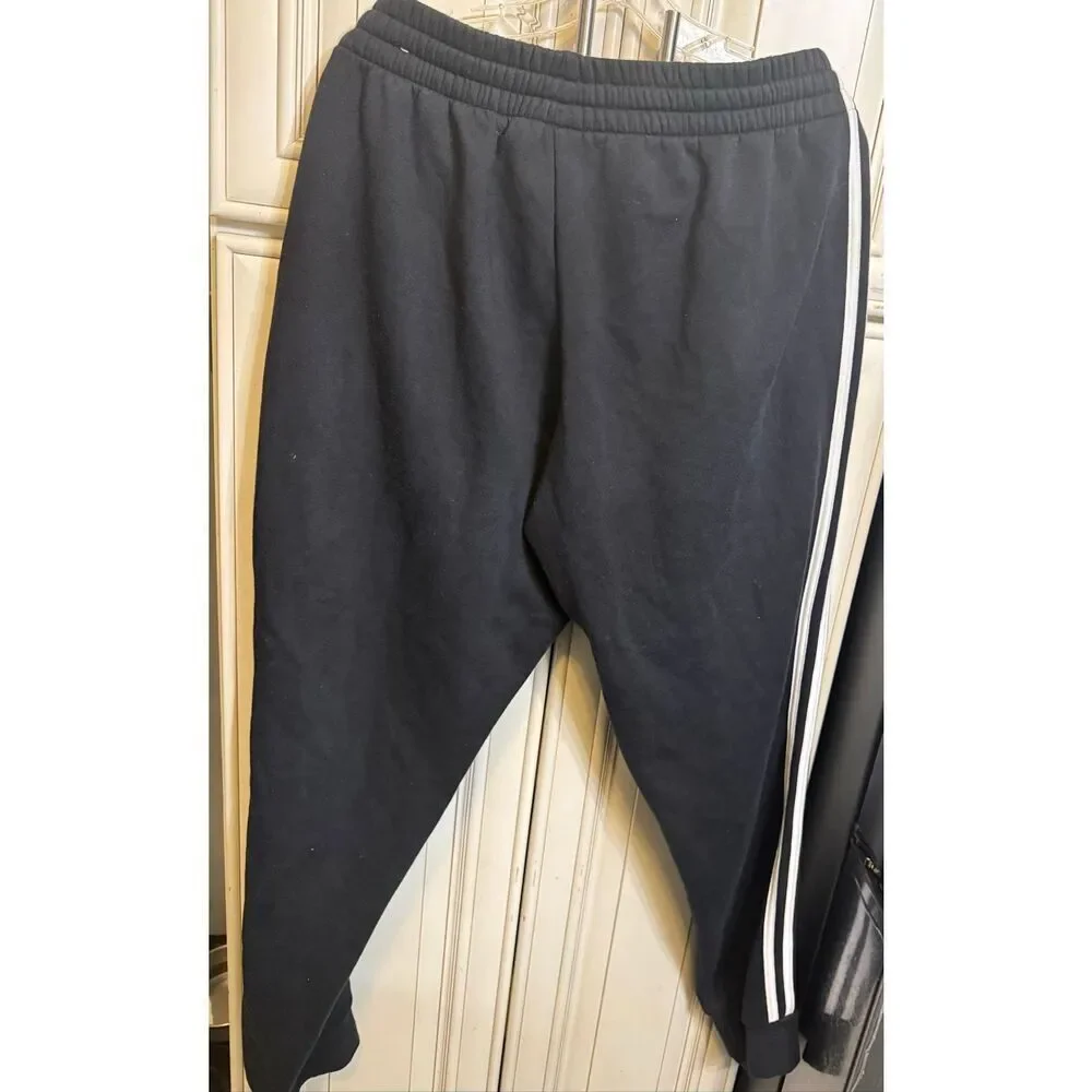 Adidas Mens Essential 3-Stripes Drawstring Track Pants Black White Size Large